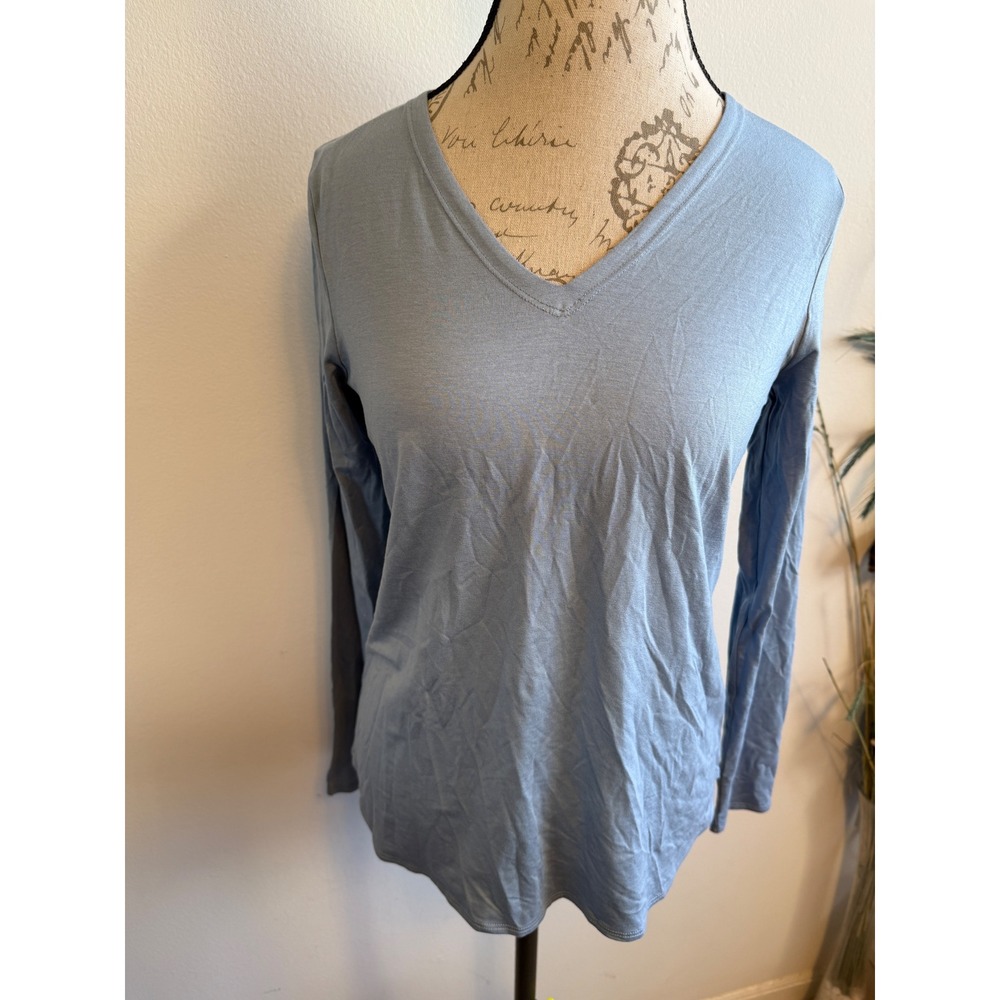 Eileen Fisher Womens Long‎ Sleeve V Neck Tunic Top Blue Size S Soft